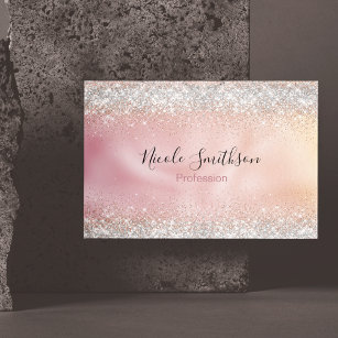 Cute rose gold faux silver glitter monogram 	Magnetic business card