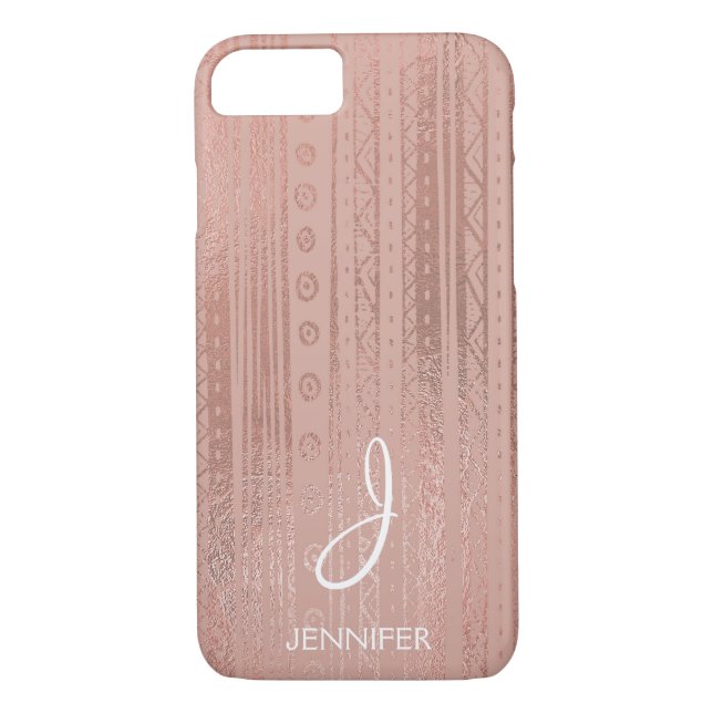 Cute Rose Gold Foil Boho Tribal Pattern Monogram Case-Mate iPhone Case (Back)