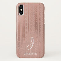Cute Rose Gold Foil Boho Tribal Pattern Monogram