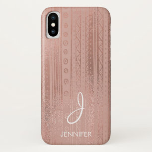 Cute Rose Gold Foil Boho Tribal Pattern Monogram Case-Mate iPhone Case