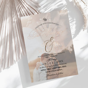 Cute Rose Gold Foil Overlay Photo Wedding