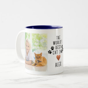 Cute Rose Gold Heart Foil Worlds Best Cat Dad  Two-Tone Coffee Mug