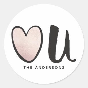 Cute Rose Gold Heart You Personal Valentine's Day Classic Round Sticker