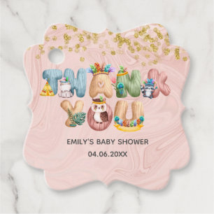 Cute Rose Gold Marble Baby Shower Animal Thank You Favour Tags