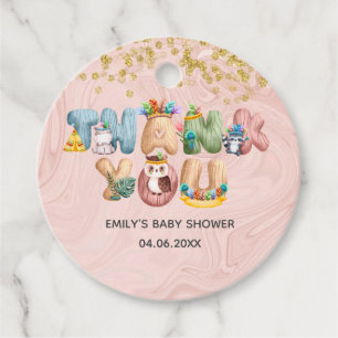 Cute Rose Gold Marble Baby Shower Animal Thank You Favour Tags