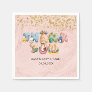 Cute Rose Gold Marble Baby Shower Animal Thank You Napkin
