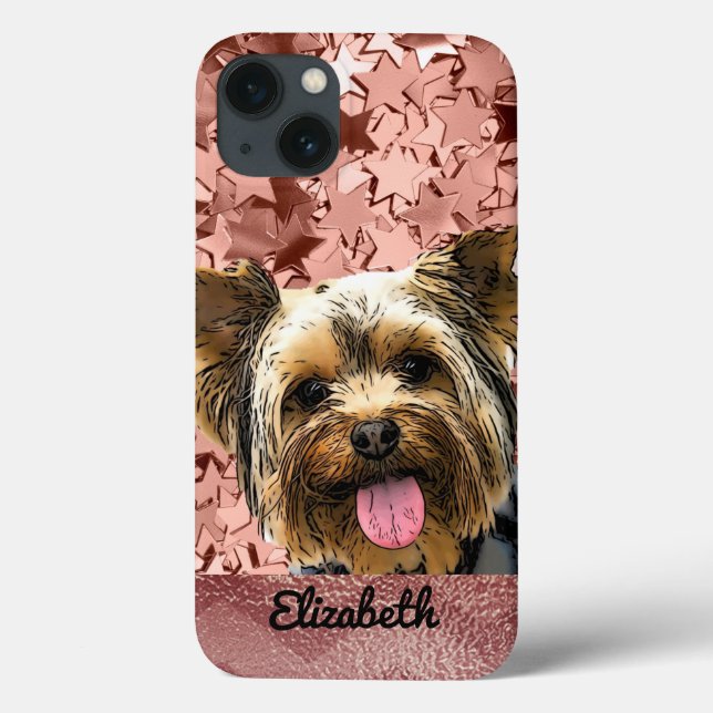 Cute Rose Gold Pink Yorkie Dog Name Pretty Chic Case-Mate iPhone Case (Back)
