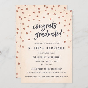 Cute Rose Gold Polka Dot Graduation Invitations