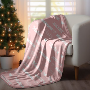 Cute rose gold repeating name personalized girly  fleece blanket