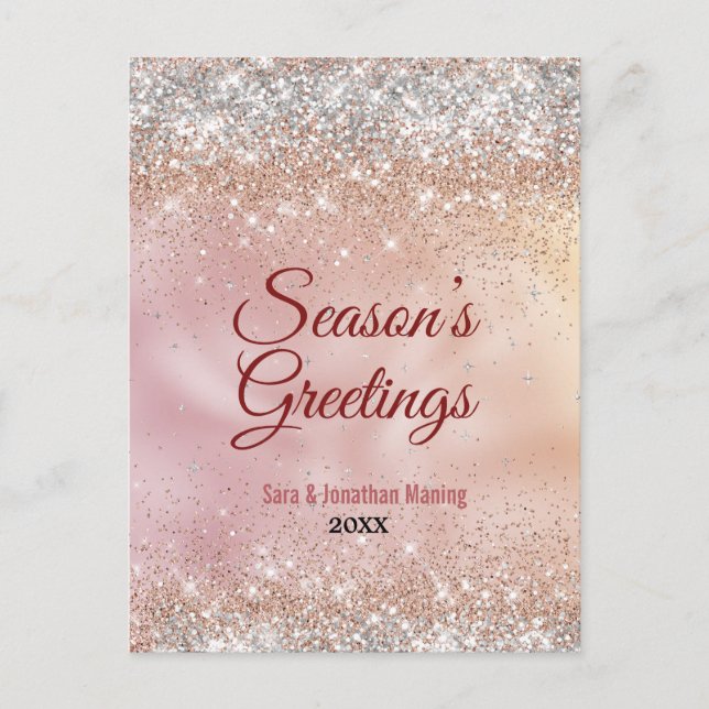 Cute rose gold silver glitter Christmas New year Postcard (Front)