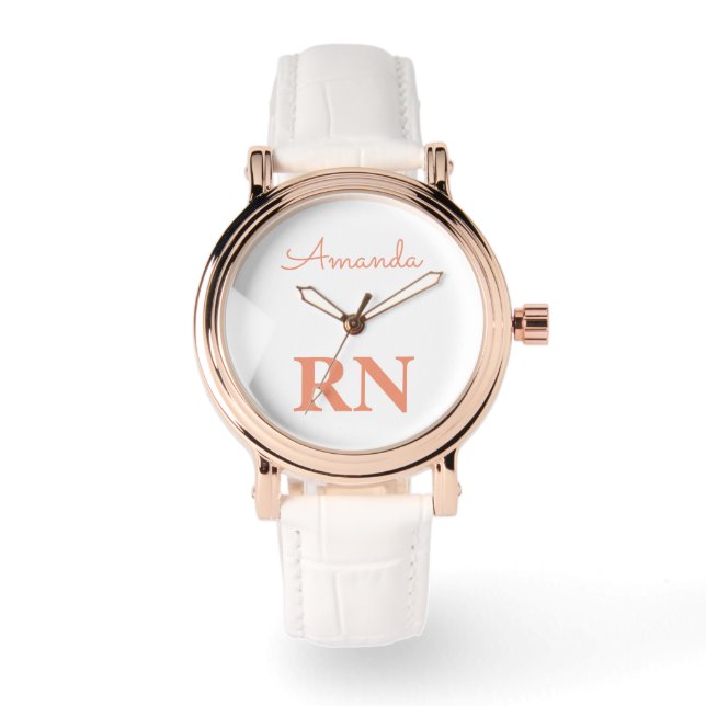 Cute Rose Gold White Nurse Personalized Name Watch (Front)
