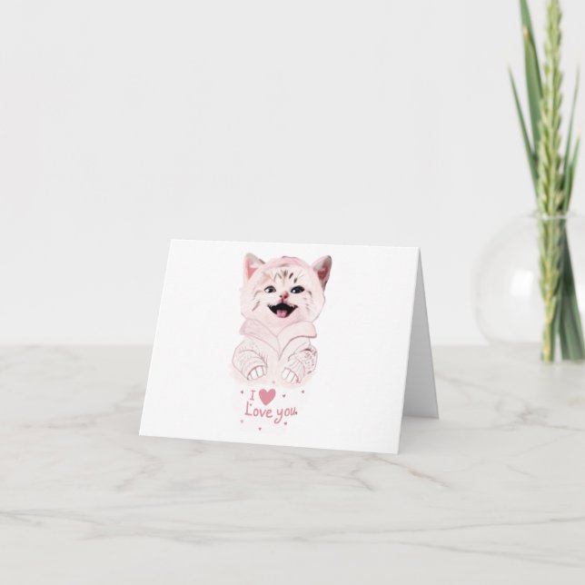 Cute Rose Kitten "I Love You" Carte de voeux (Devant)