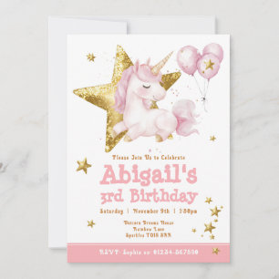 Cute Rose or Unicorn Girls Invitation Anniversaire