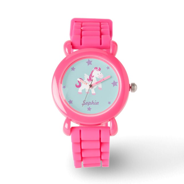 Cute Rose Personnalisé Montre Unicorne Magique (Recto)
