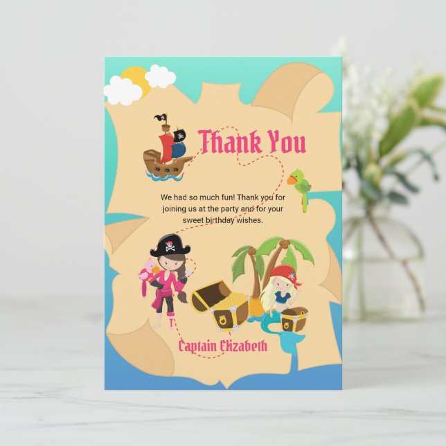 Cute Rose Pirate Girl Mermaid Carte Trésor Personn (Debout devant)