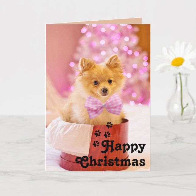 Cute rose Ruban Puppy&Happy Christmas Carte unique (Petite plante)