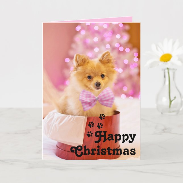 Cute rose Ruban Puppy&Happy Christmas Carte unique (Petite plante)