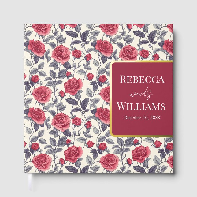 Cute Rose Themed Wedding Guest Book (Front)