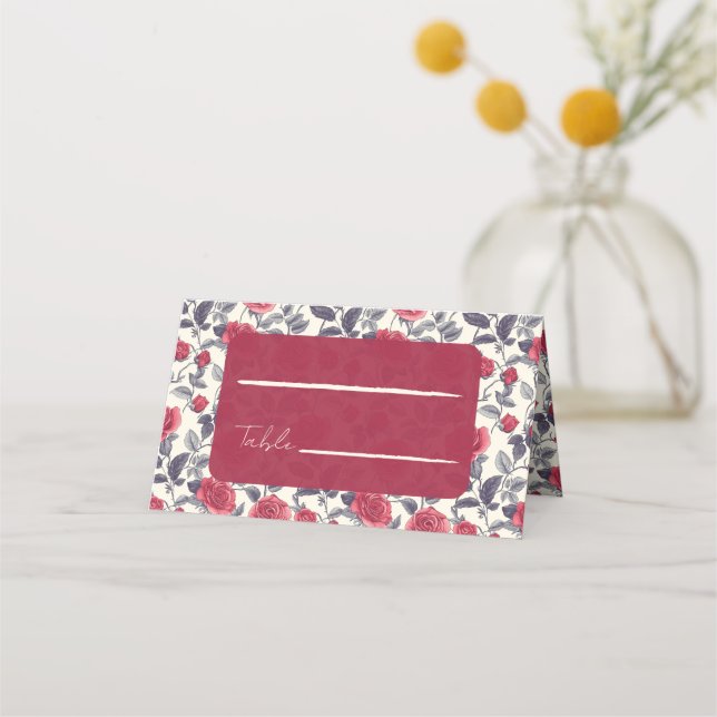 Cute Rose Wedding Place Cards (Front)