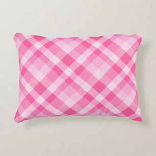 Cute Rosy Pink Plaid Pattern Accent Pillow