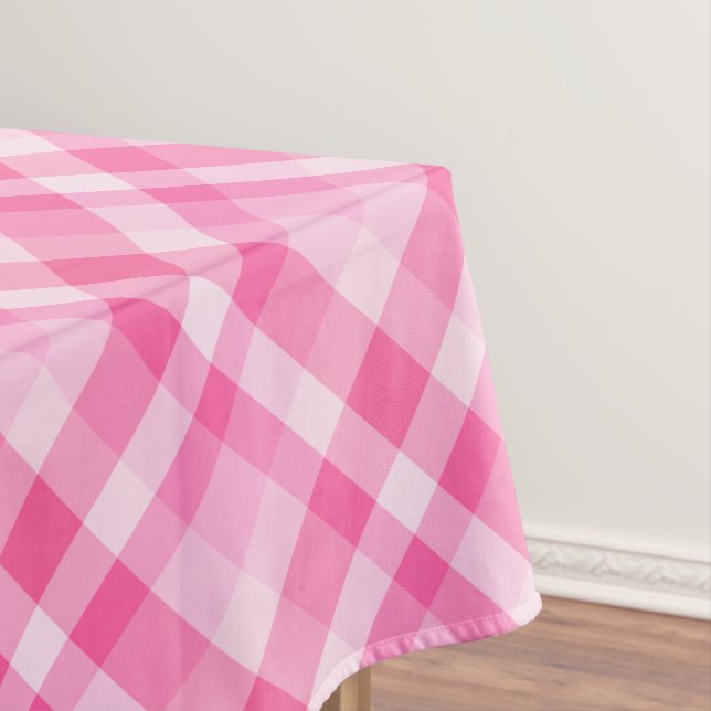 Cute Rosy Pink Plaid Pattern Small Tablecloth (In Situ)