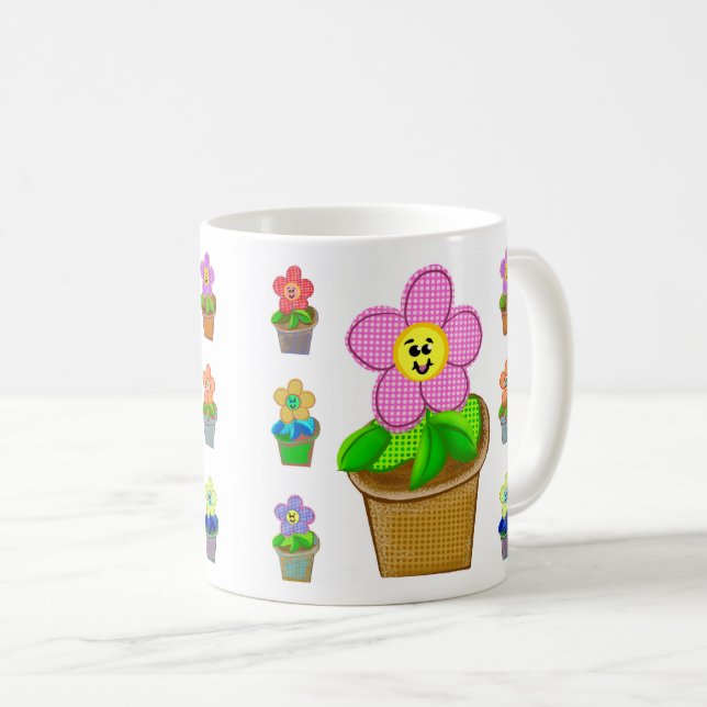 Cute Rosy Posy Potted Flowers Coffee Mug (Front Right)