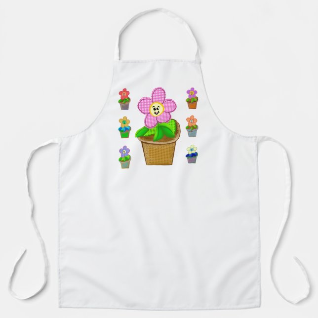 Cute Rosy Posy Potted Flowers Large Apron (Front)