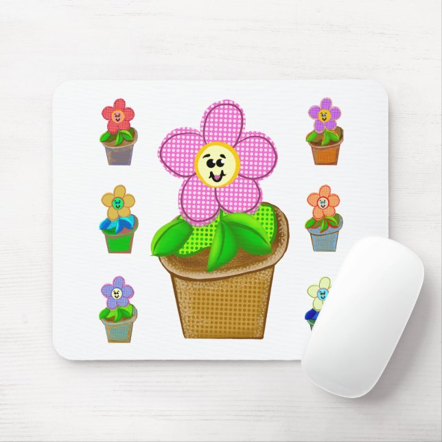 Cute Rosy Posy Potted Flowers Mouse Pad (With Mouse)