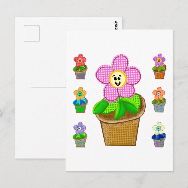 Cute Rosy Posy Potted Flowers Postcard (Front/Back)