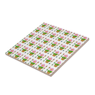 Cute Rosy Posy Potted Flowers Repeating Pattern Tile