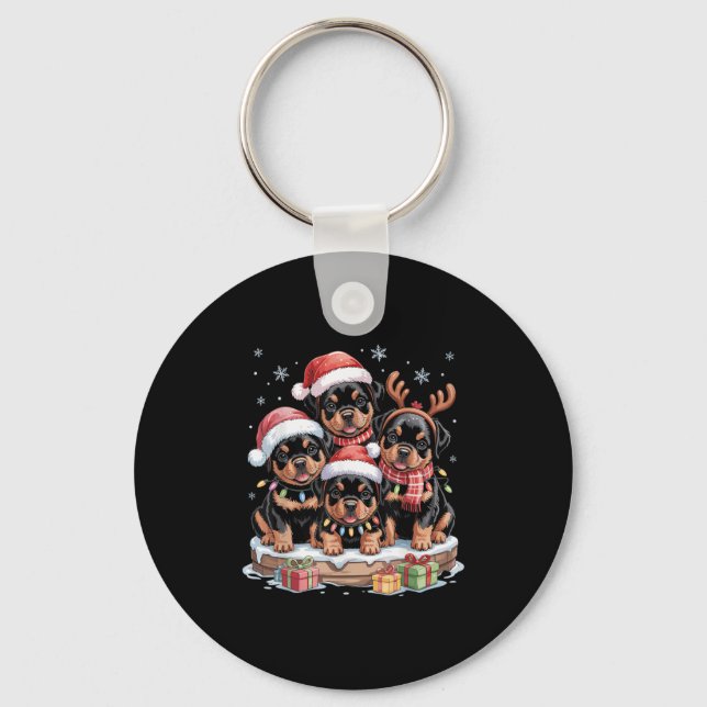 Cute Rottweiler Christmas Pupes Dog Lovers Funny H Keychain (Front)