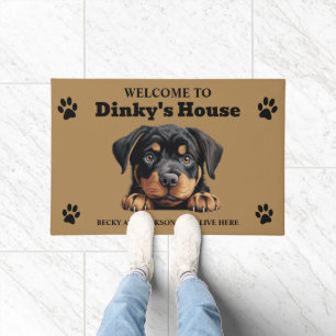 Cute Rottweiler Dog Photo Doormat