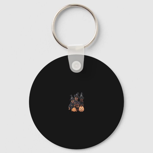 Cute Rottweiler Dogs Happy Halloween Pumpkin Funny Keychain (Front)
