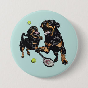 Cute Rottweiler Dogs Playing Tennis 3 Inch Round Button