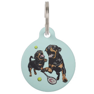 Cute Rottweiler Dogs Playing Tennis Pet Tag