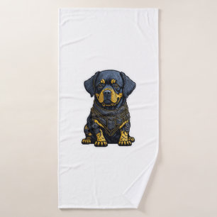 Cute Rottweiler in armour Bath Towel