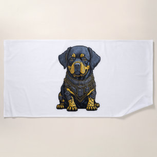 Cute Rottweiler in armour Beach Towel