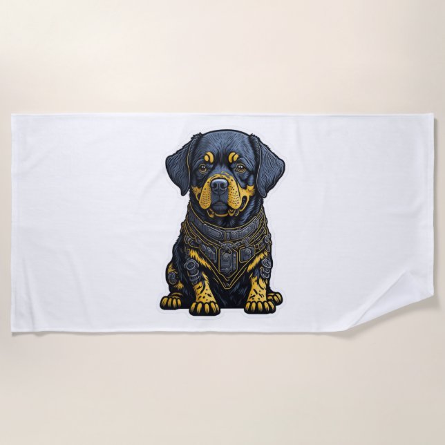 Cute Rottweiler in armour  Beach Towel (Front)