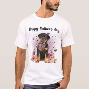 Cute Rottweiler Mom Flower Happy Mother's Day Love T-Shirt