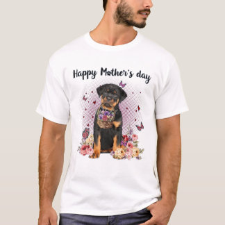 Cute Rottweiler Mom Flower Happy Mother's Day Love T-Shirt
