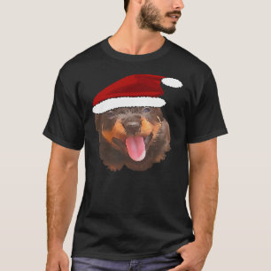 Cute Rottweiler Pup Wearing Holiday Santa Hat T-Shirt