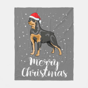 Cute Rottweiler Santa Hat Merry Christmas Costume Fleece Blanket