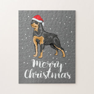 Cute Rottweiler Santa Hat Merry Christmas Costume Jigsaw Puzzle