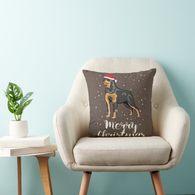 Cute Rottweiler Santa Hat Merry Christmas Costume Throw Pillow (Chair)