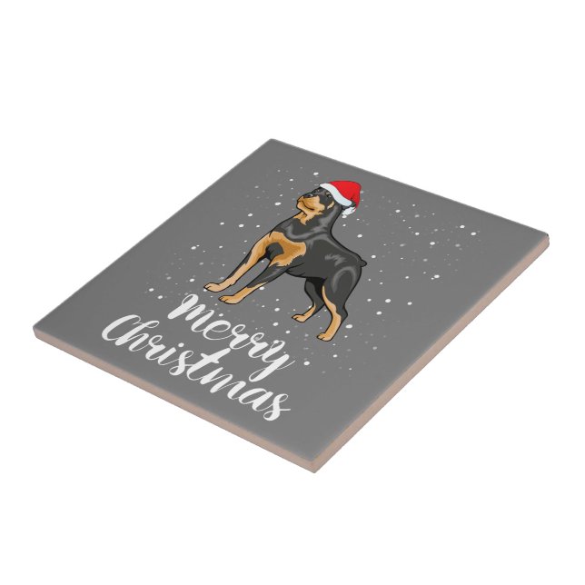 Cute Rottweiler Santa Hat Merry Christmas Costume Tile (Side)