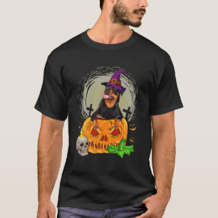 Cute Rottweiler Witch Pumpkin Halloween Dog Lover T-Shirt