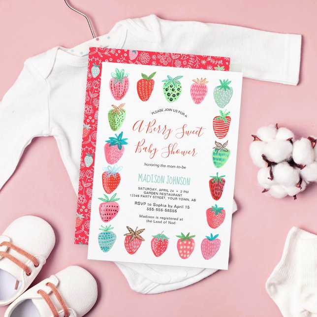 Cute | Rouge | fraise | BABY SHOWER | Invitation (Créateur téléchargé)