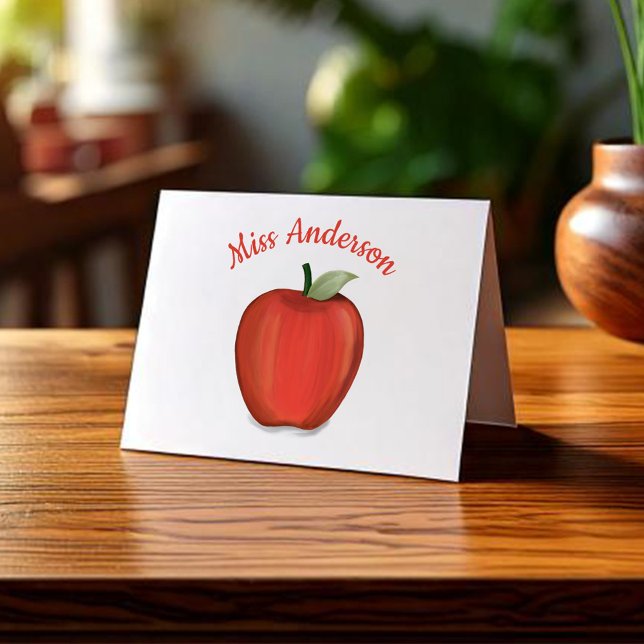 Cute rouge pomme enseignant personnalisé (Simple teacher personalized note card with watercolor red apple.)
