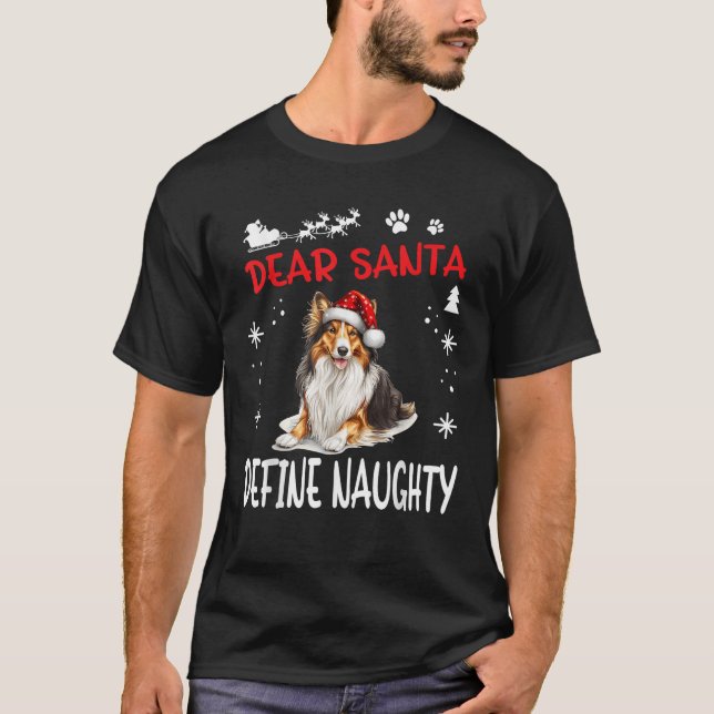 Cute Rough Collie Dog Christmas Dear Santa Define  T-Shirt (Front)