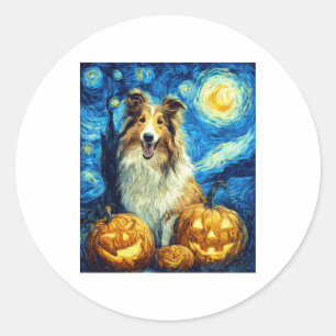Cute Rough Collie Dog Halloween Jack O Lantern Pum Classic Round Sticker